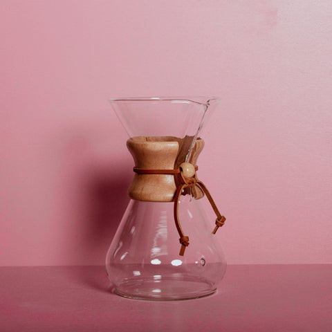 Chemex, Filterkaraffe, Filterkaffee, Kordel, Holzmanschette, specialty coffee, Glas Server, Karaffe